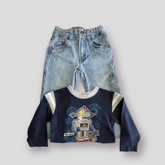 LEVIS DENIM CARPENTER JEANS, SIZE 3T. GARANIMALS T-SHIRT, SIZE 3T. - Picture 1 of 8
